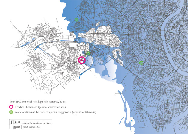 map showing the extent of a future flooding area in the rhine plains, study by IDiA.